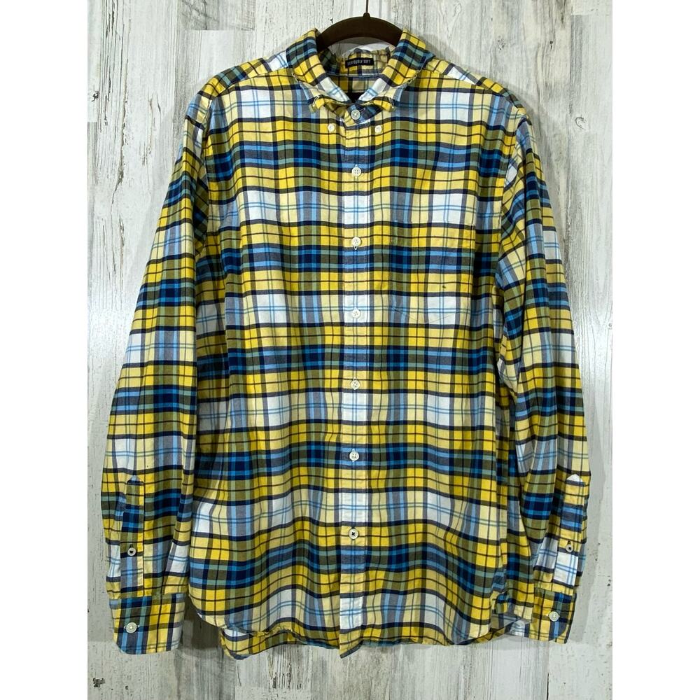 American Eagle Mens Seriously Soft Flannel Shirt Sz Large Yellow Blue Plaid READ